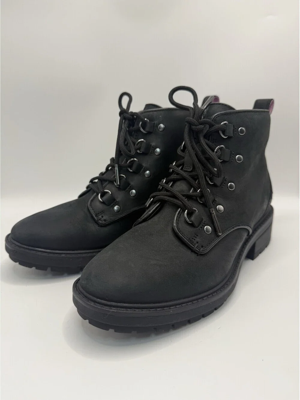 Cole Haan Briana Lace Up Womens 6.5 B Black Leather Hiking Boots Waterproof NWOB